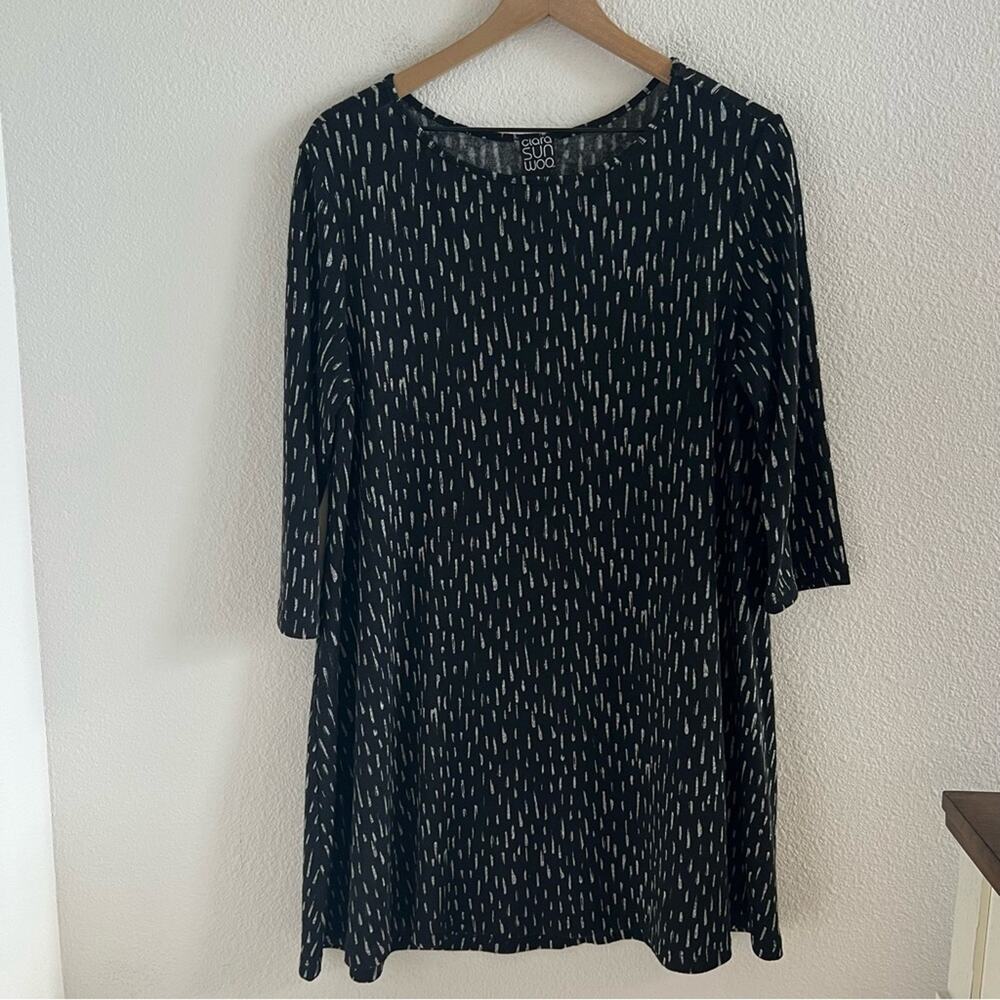 Clara Sunwoo Longline Black White  Printed Tunic Top Lagenlook Mature Modest M